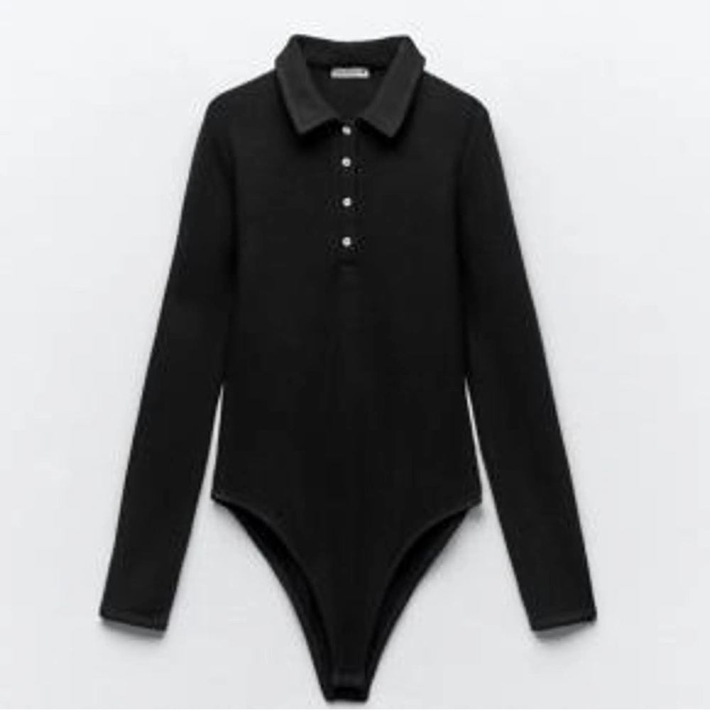 Zara Long-Sleeve Polo-Style Bodysuit – Black 🖤👔